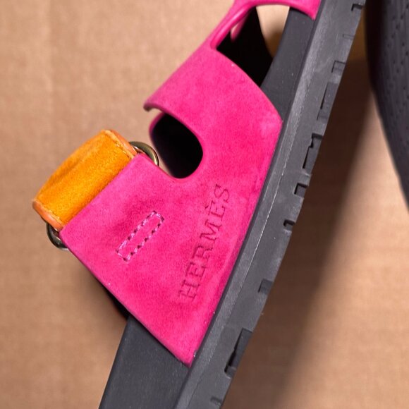 HERMES Suede Women’s Chypre Sandals Rose Chapas Orange Goatskin US 6 / EU 36 - Picture 4 of 10